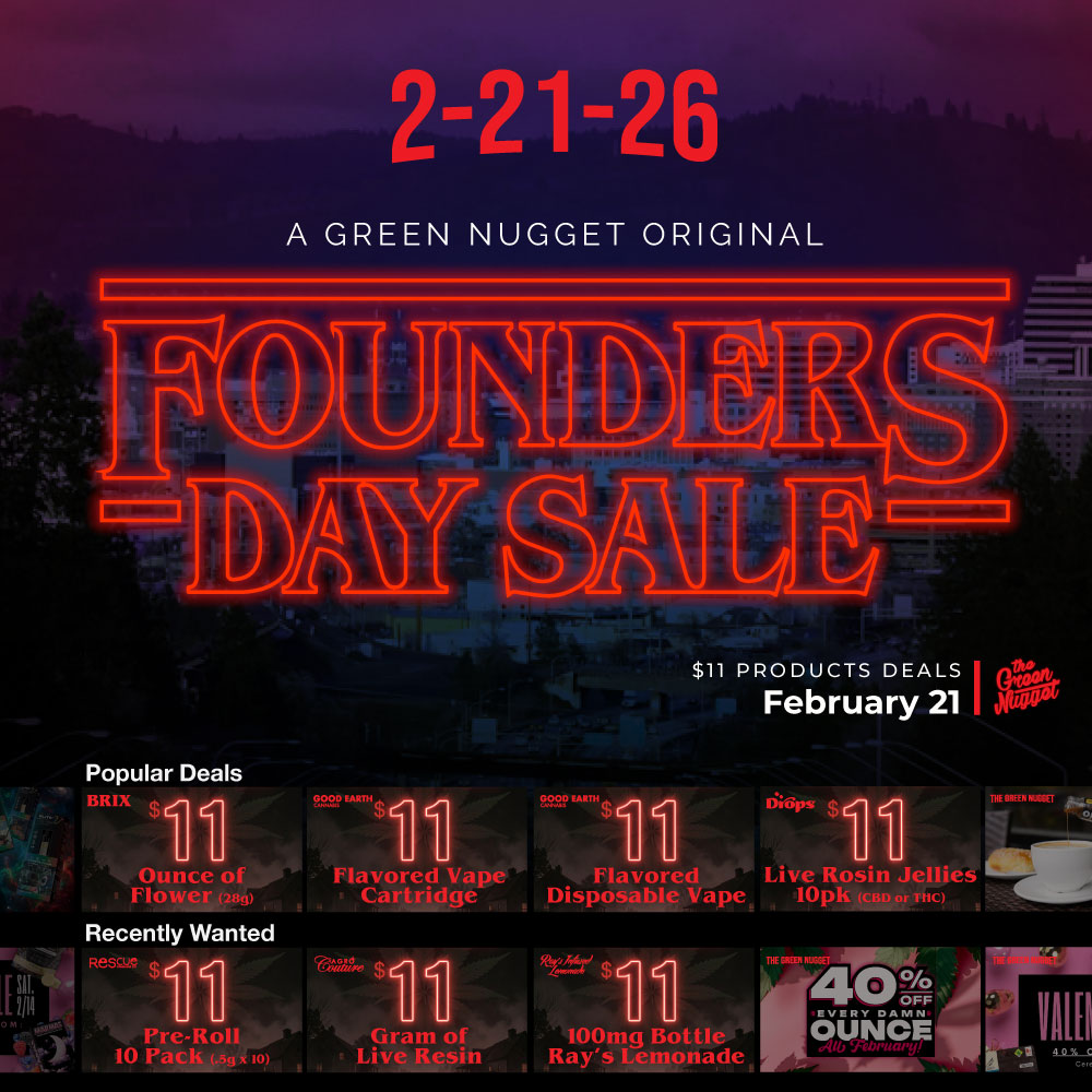 Founders Founder's day anniversary sale 11 year dispensary deals cannabis marijuana thc cbd hybrid sativa indica netflix stranger things spokane pullman mead live resin vape disposable dispo one day discount